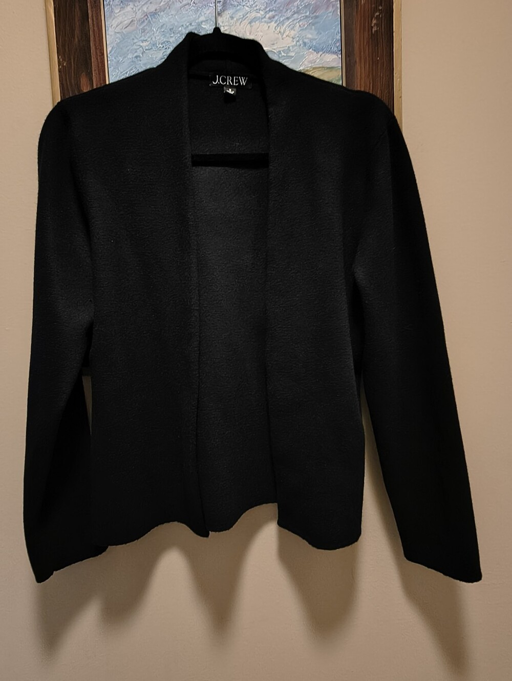 J. Crew Open-Front Black Knit Cardigan Collarless